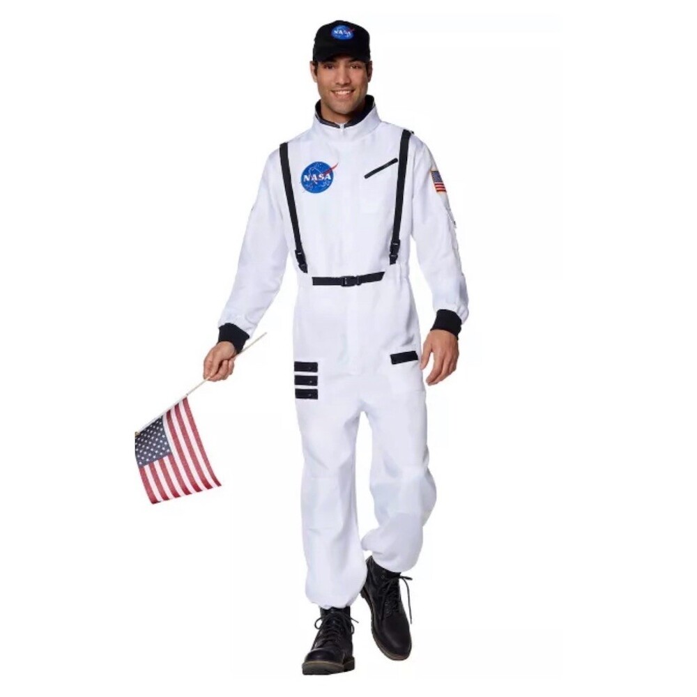 Spirit Halloween NASA Astronaut Costume Mens Size L White Jumpsuit w/ Belt